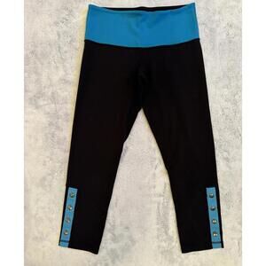 Lululemon Women’s Size 4 Cropped Leggings Black‎ Teal Snap Ankle Yoga